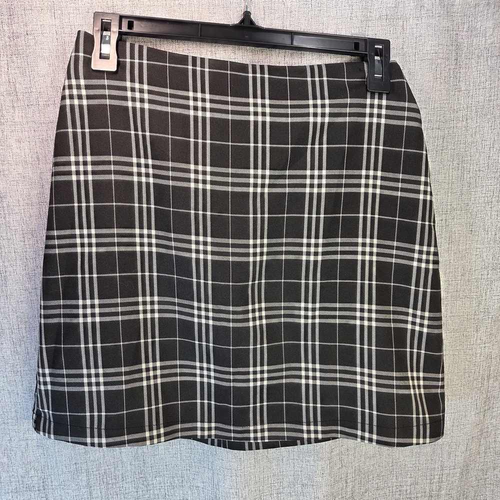 Women's Mini Skirt Preppy Black White Plaid Lined Zipper Schoolgirl Small Retro